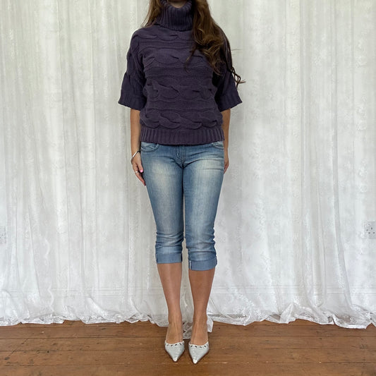 vintage 00s purple short sleeve knitted jumper