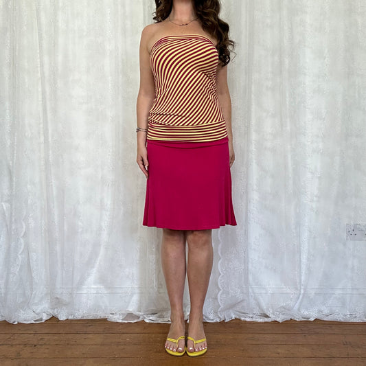 vintage 00s yellow and pink striped strapless top