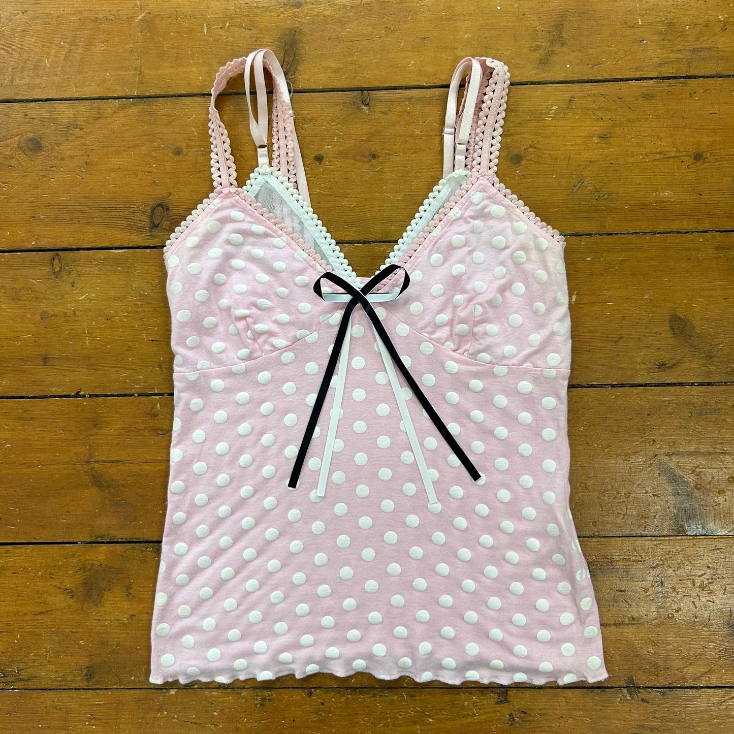 vintage 00s pink polka dot cami top