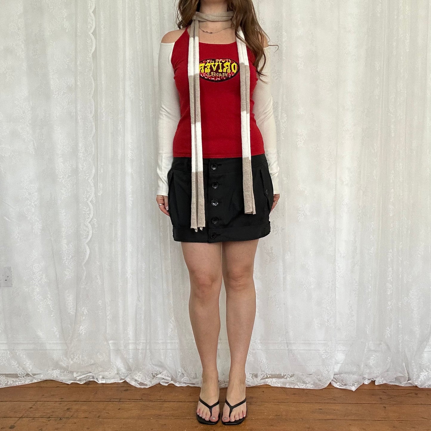 vintage 00s striped skinny scarf