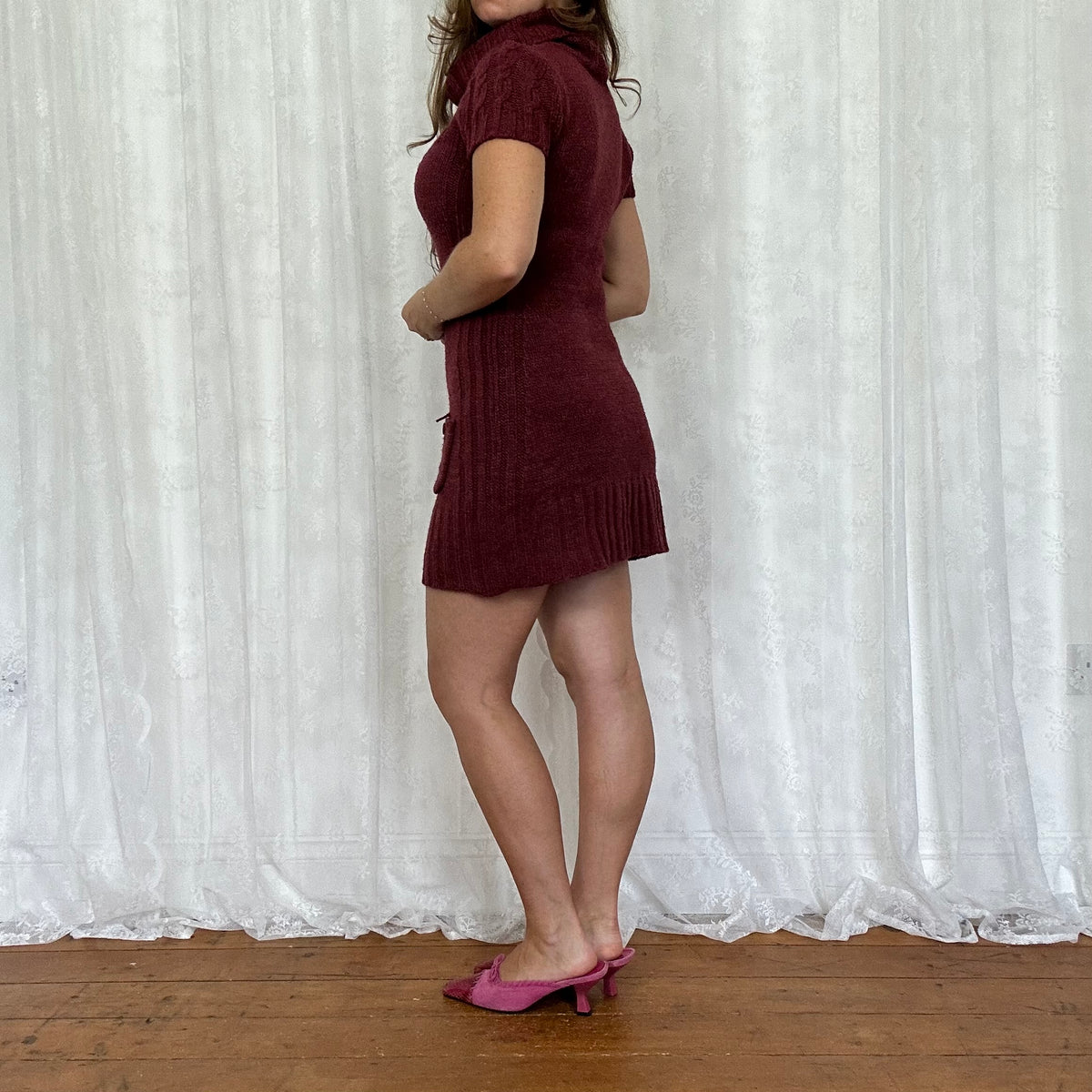 vintage 00s burgundy knitted mini dress