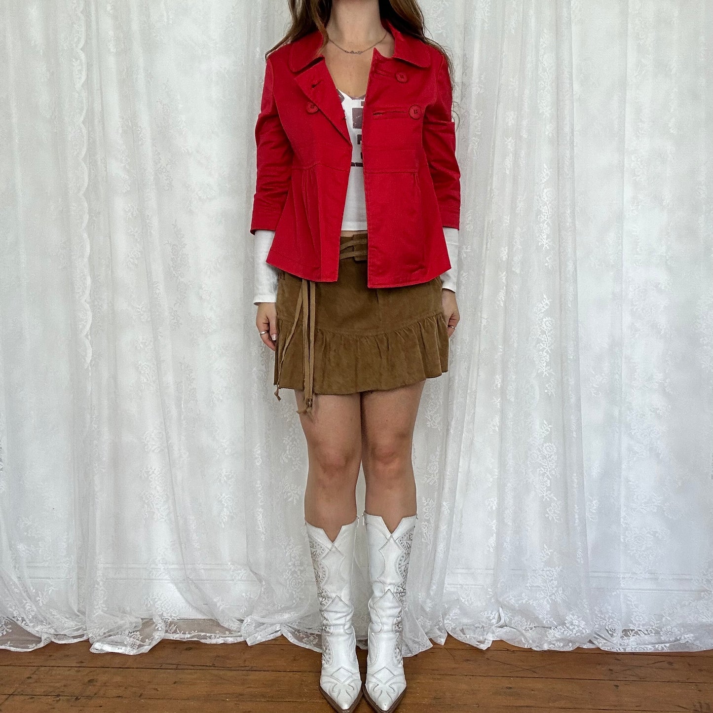 vintage 00s red crop sleeve peacoat