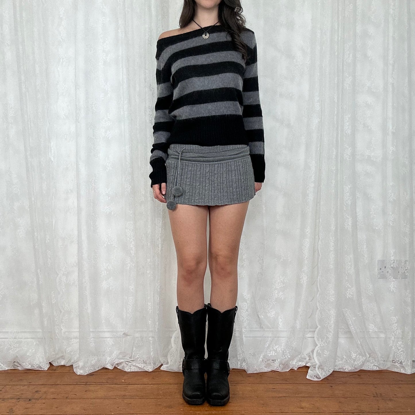 vintage 00s grey and black stripey slouchy knit jumper