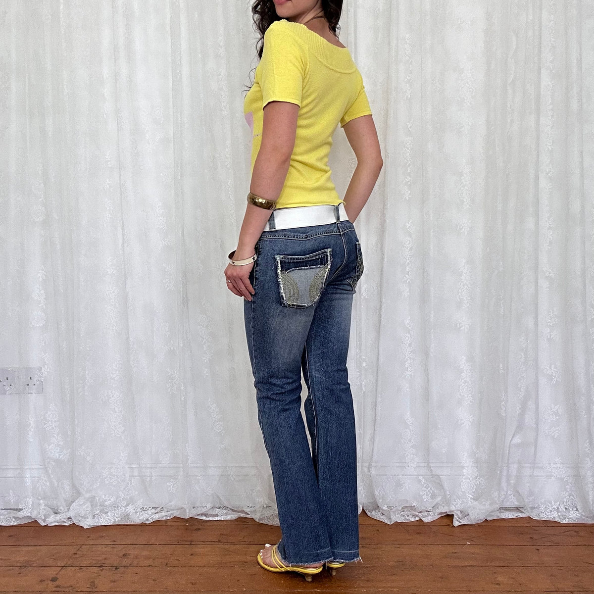 vintage 00s yellow and pink argyle knit top