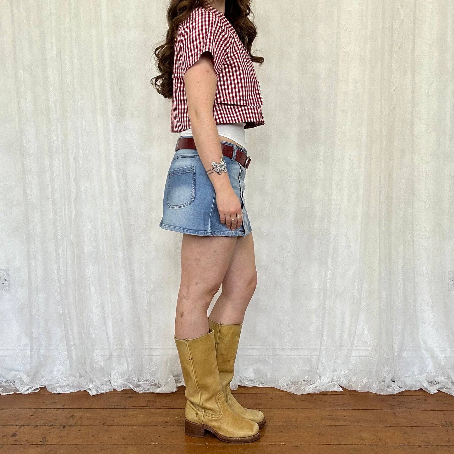vintage 00s red gingham crop peacoat