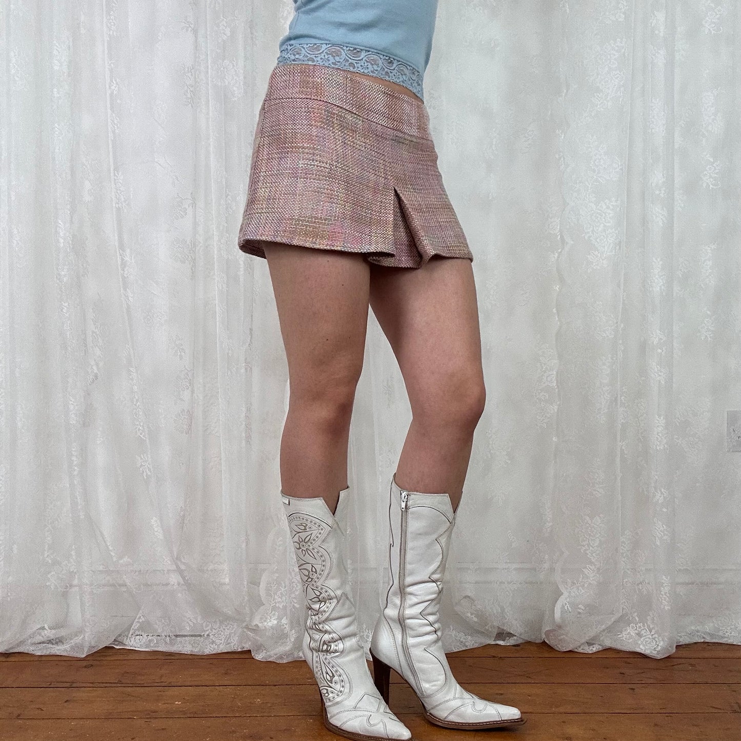 vintage 00s pink tweed mini skirt