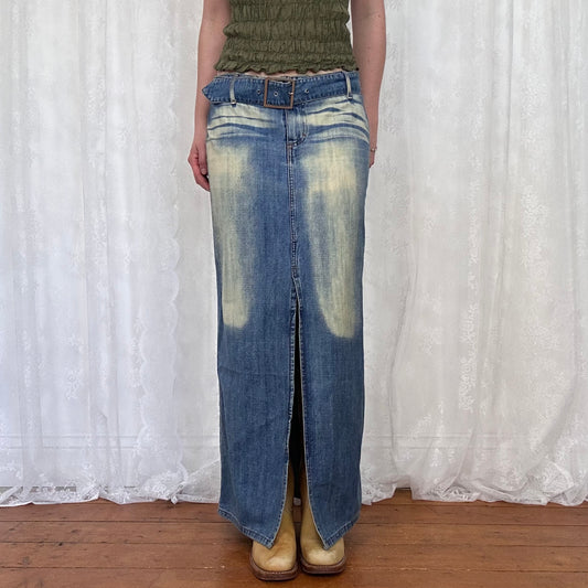 vintage 00s bleached split denim maxi skirt