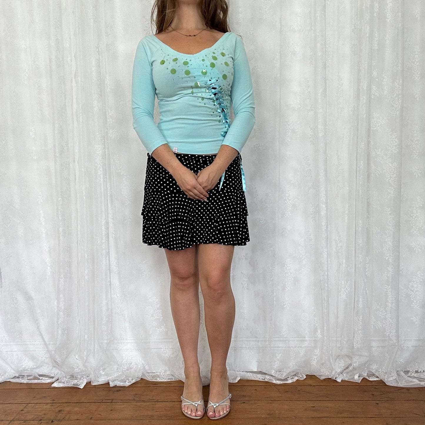 vintage 00s baby blue sequin crop sleeve top