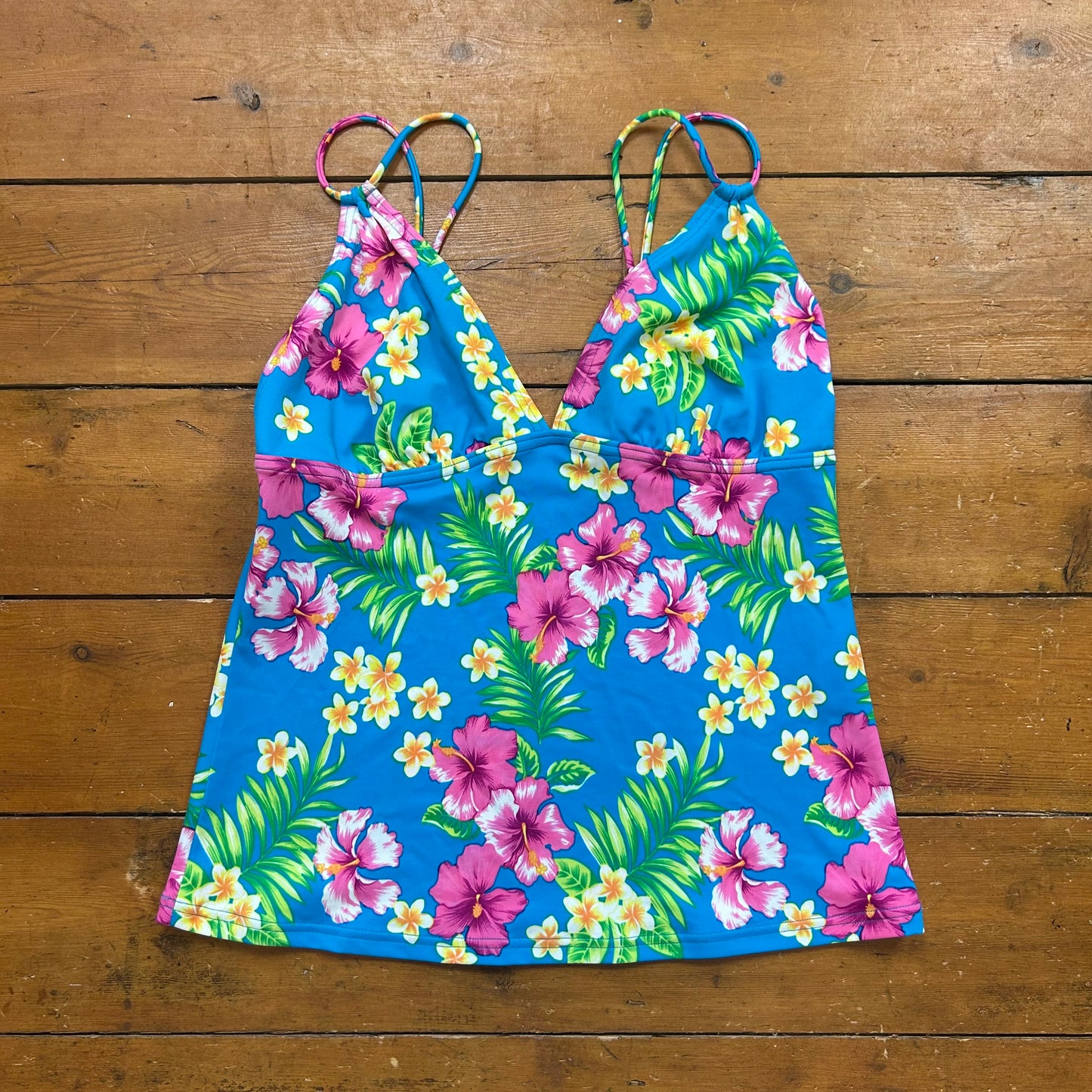 vintage 00s blue hibiscus tankini cami top