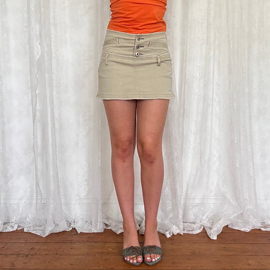 vintage 00s beige button down a line mini skirt