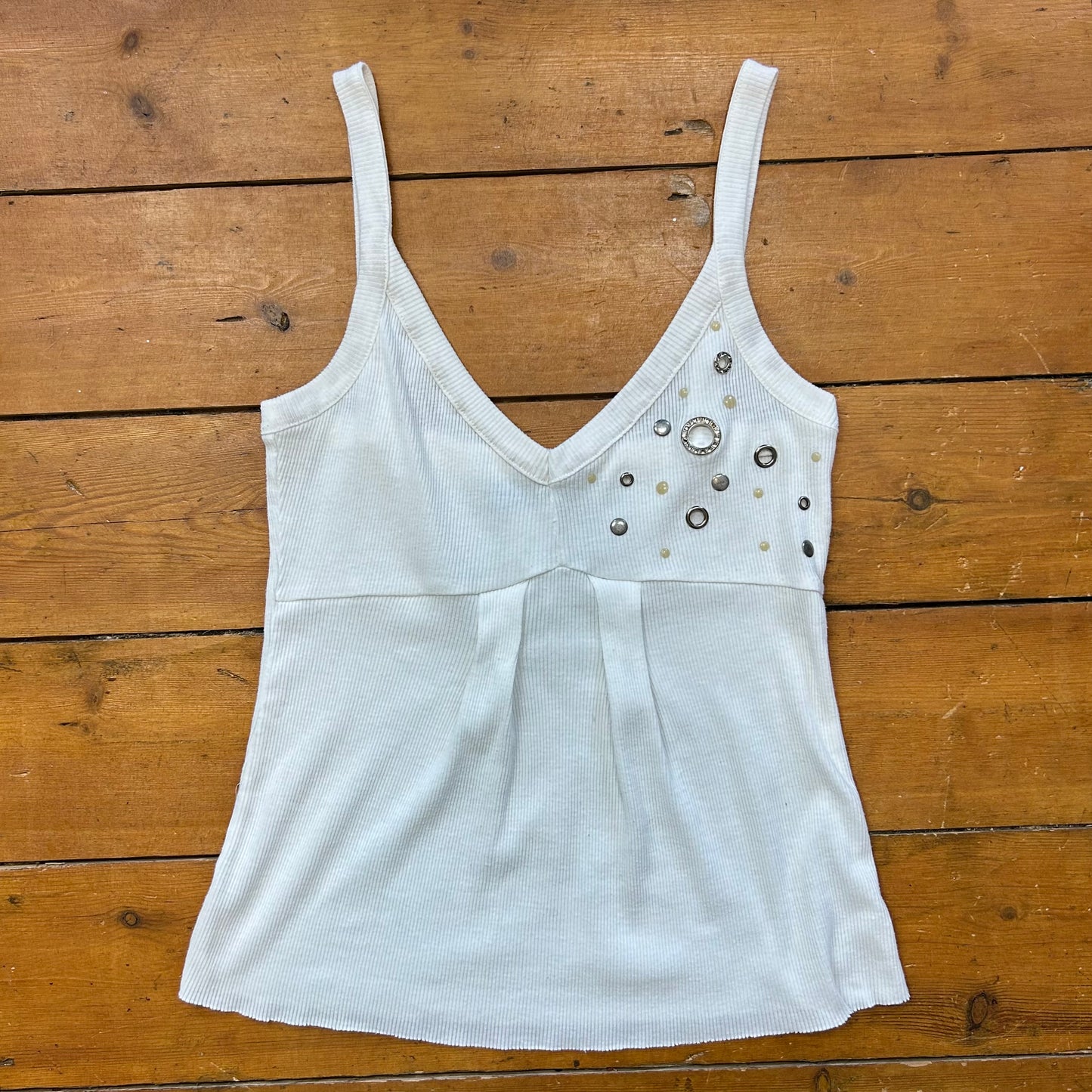 vintage 00s white studded eyelet cami top