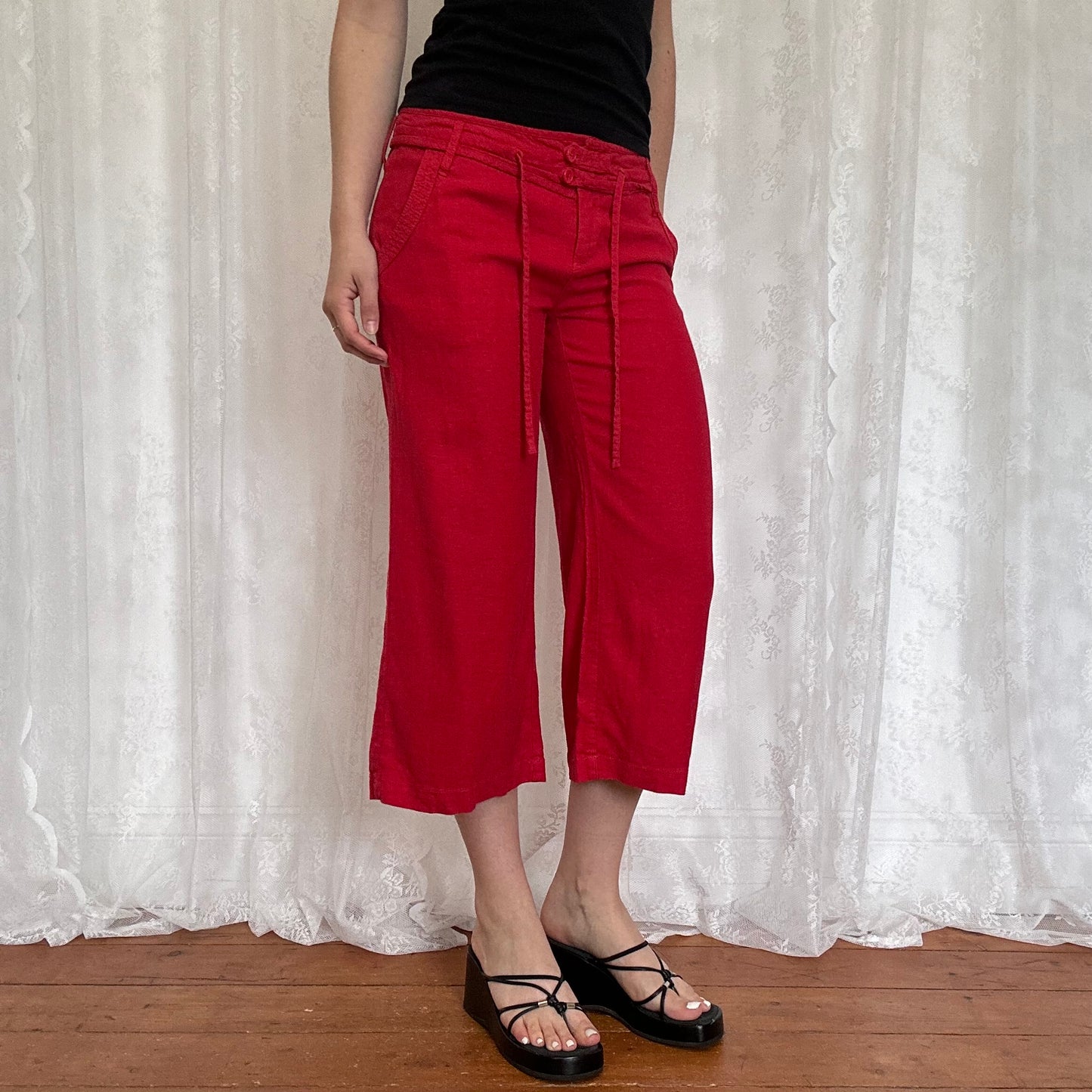 vintage 00s red linen capri pants