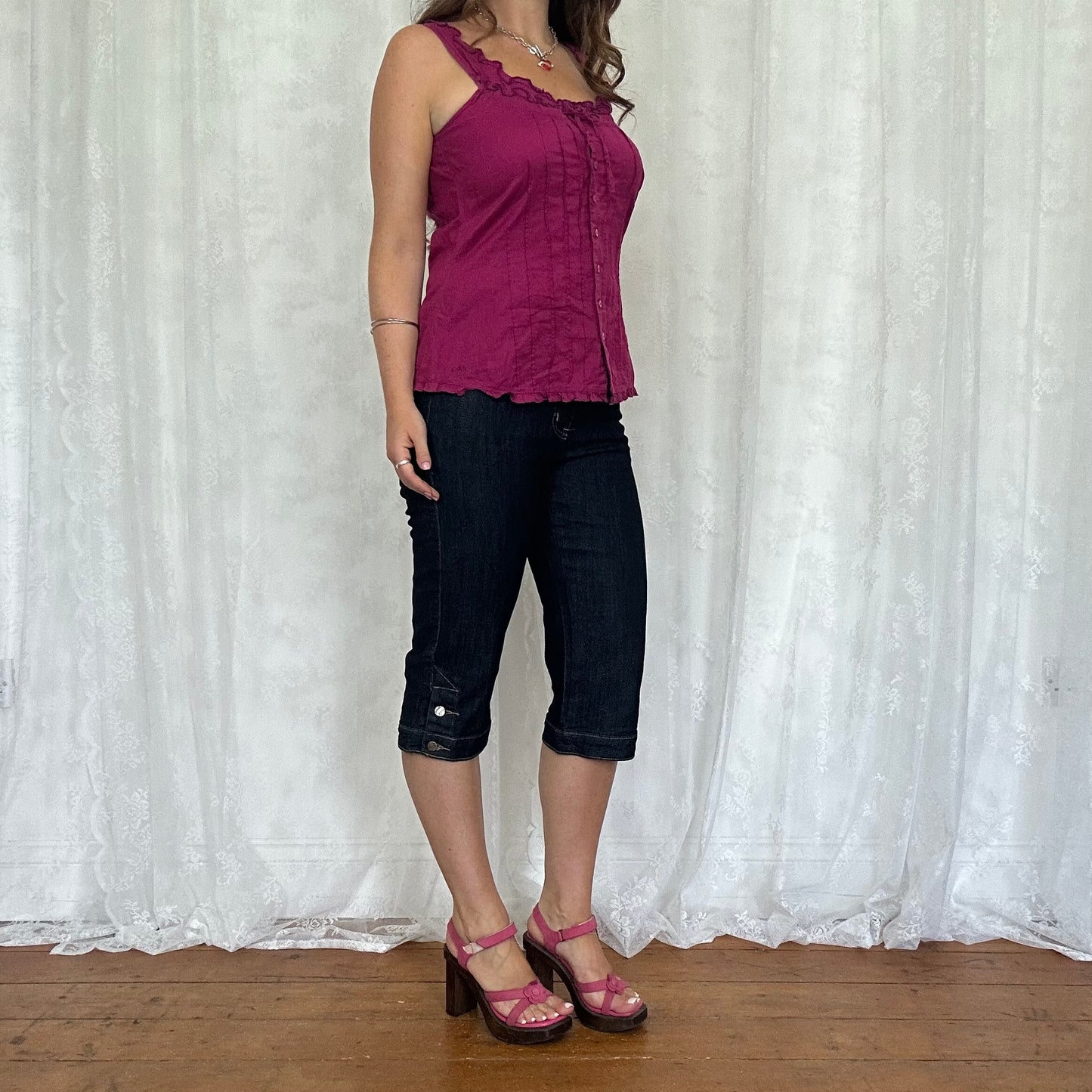 vintage 00s magenta tie back cami top