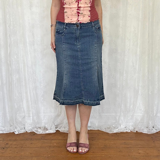 vintage 00s rhinestone detail denim midi skirt