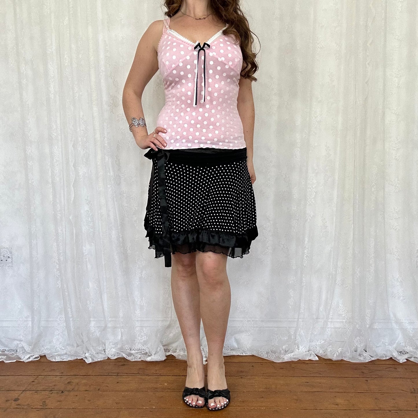 vintage 00s pink polka dot cami top