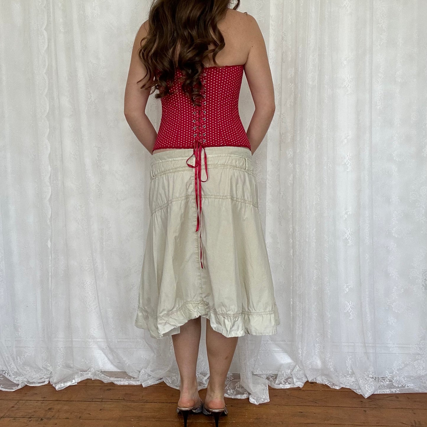 vintage 00s beige cargo midi skirt