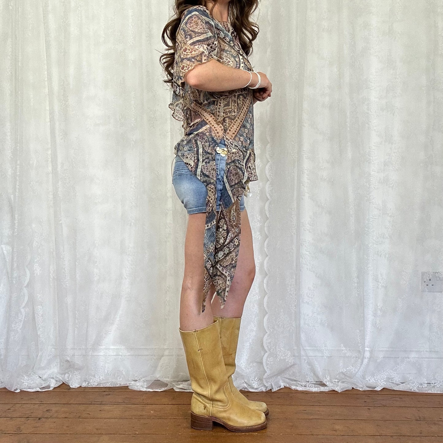 vintage 00s morgan paisley tie waist top
