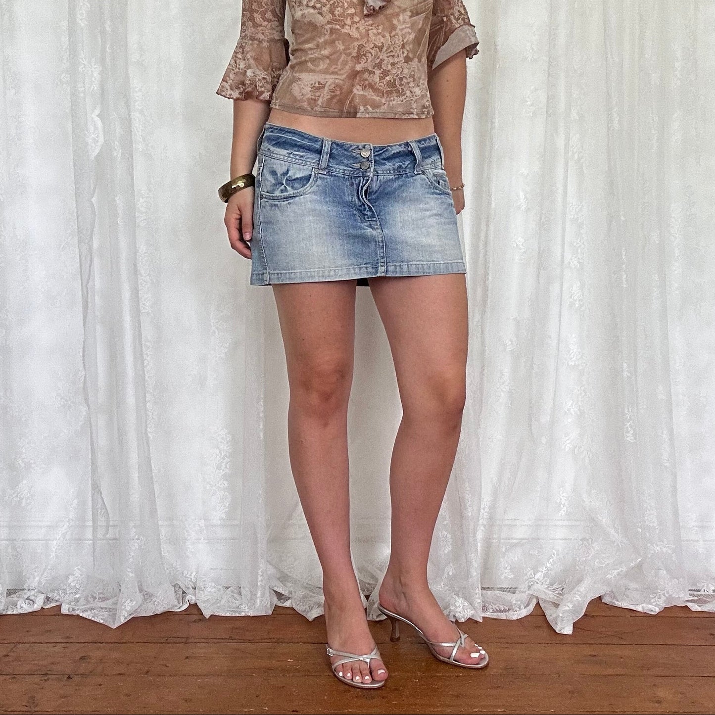 vintage 00s light wash denim micro mini skirt