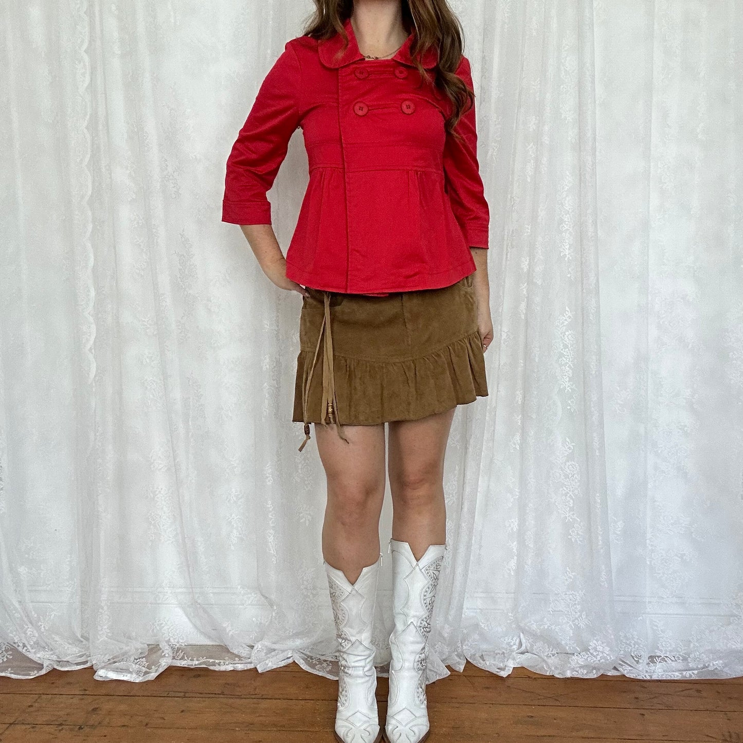 vintage 00s red crop sleeve peacoat