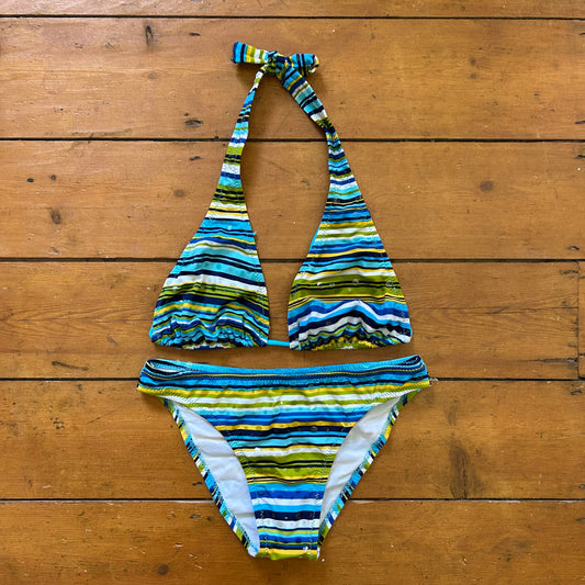 vintage 00s blue stripey bikini