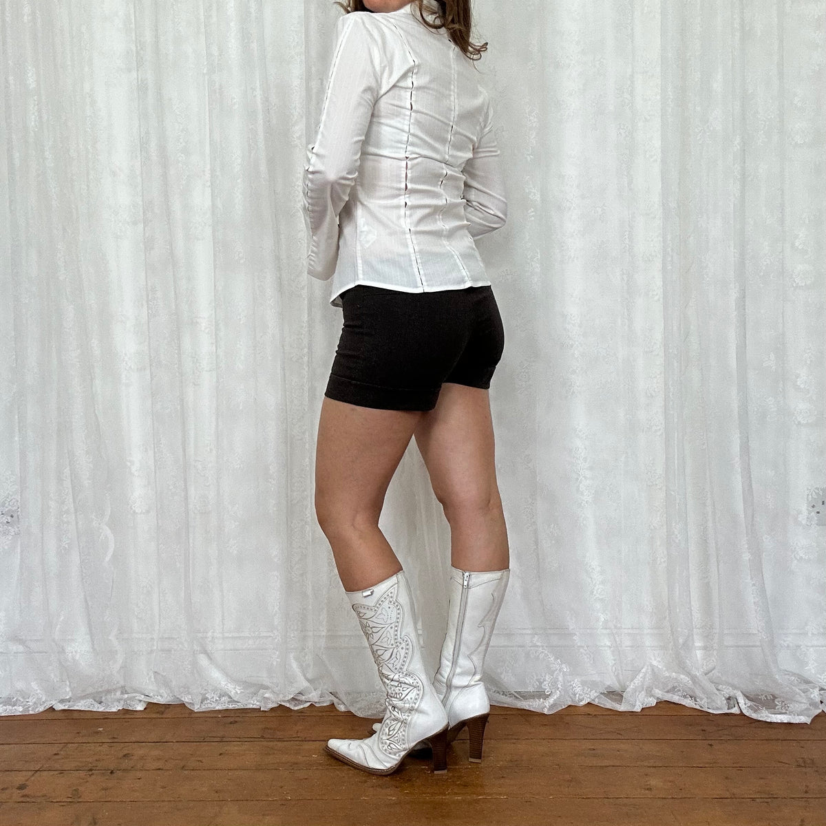 vintage 00s white pinstripe cutout long sleeve shirt