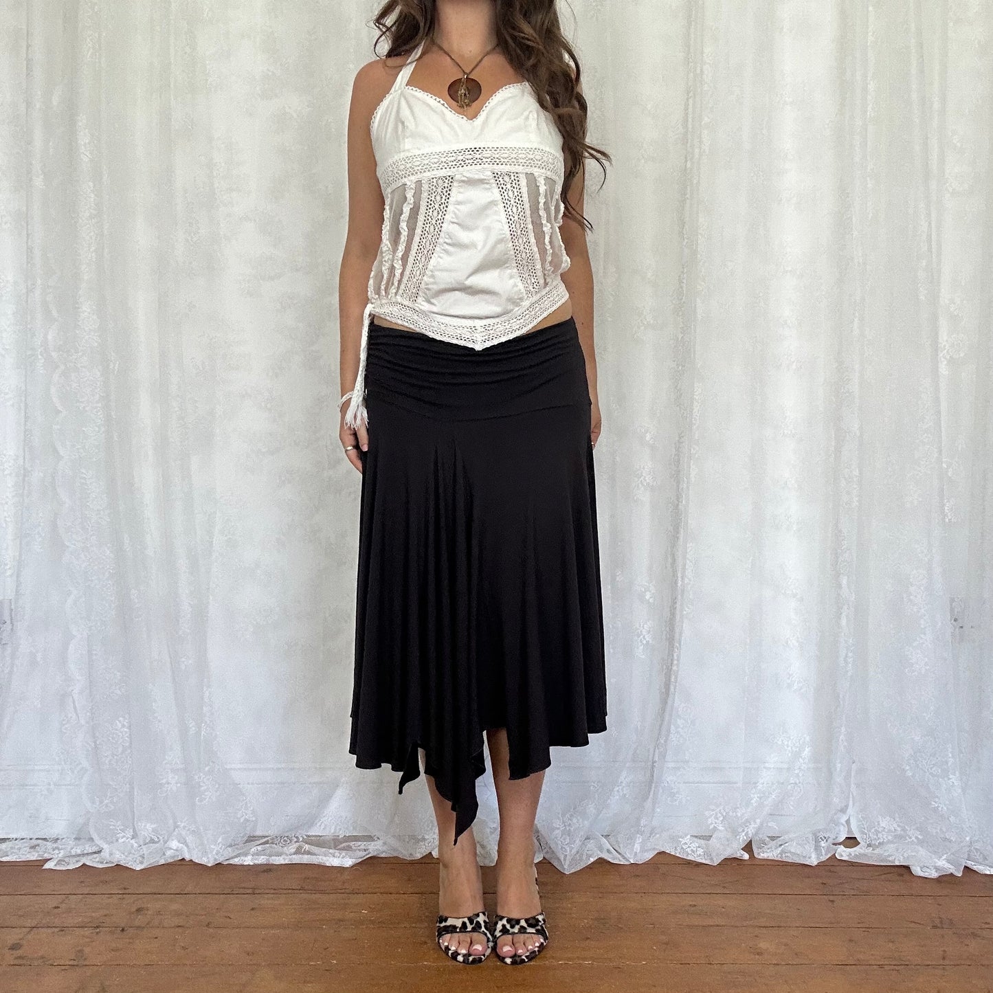 vintage 00s white crochet mesh panel halter top