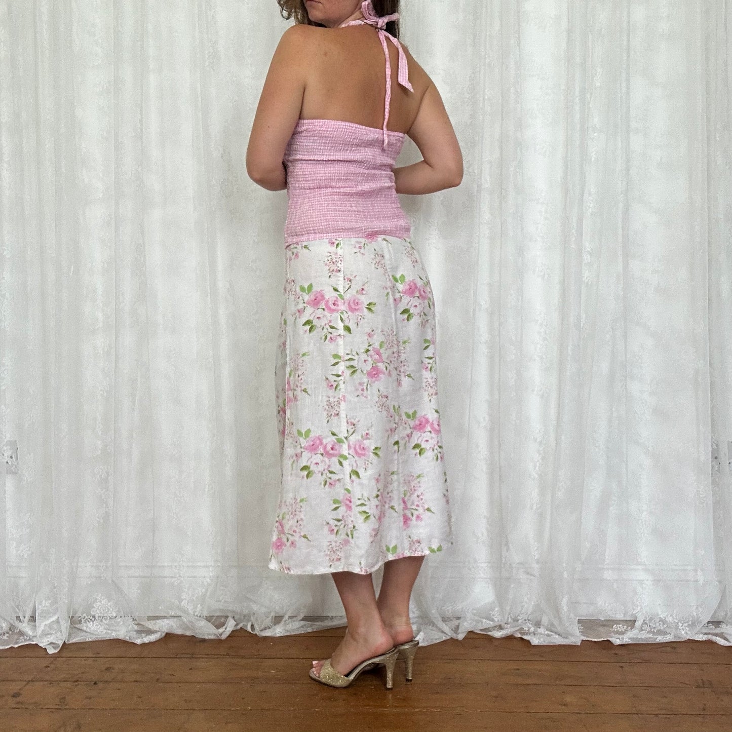 vintage 00s pink gingham halter top