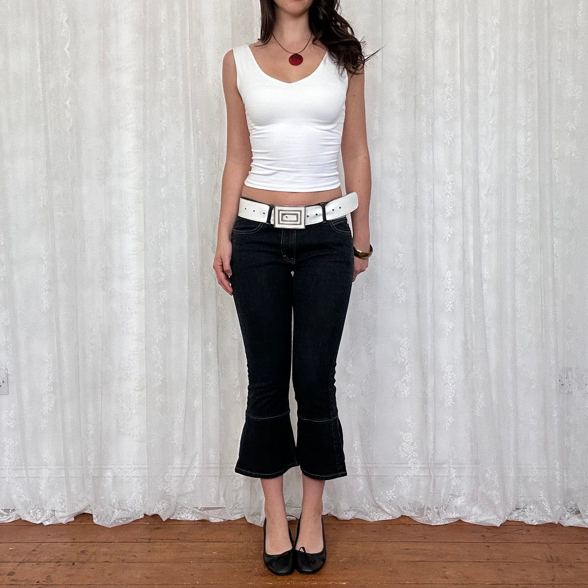vintage 00s white tank top with lace up back