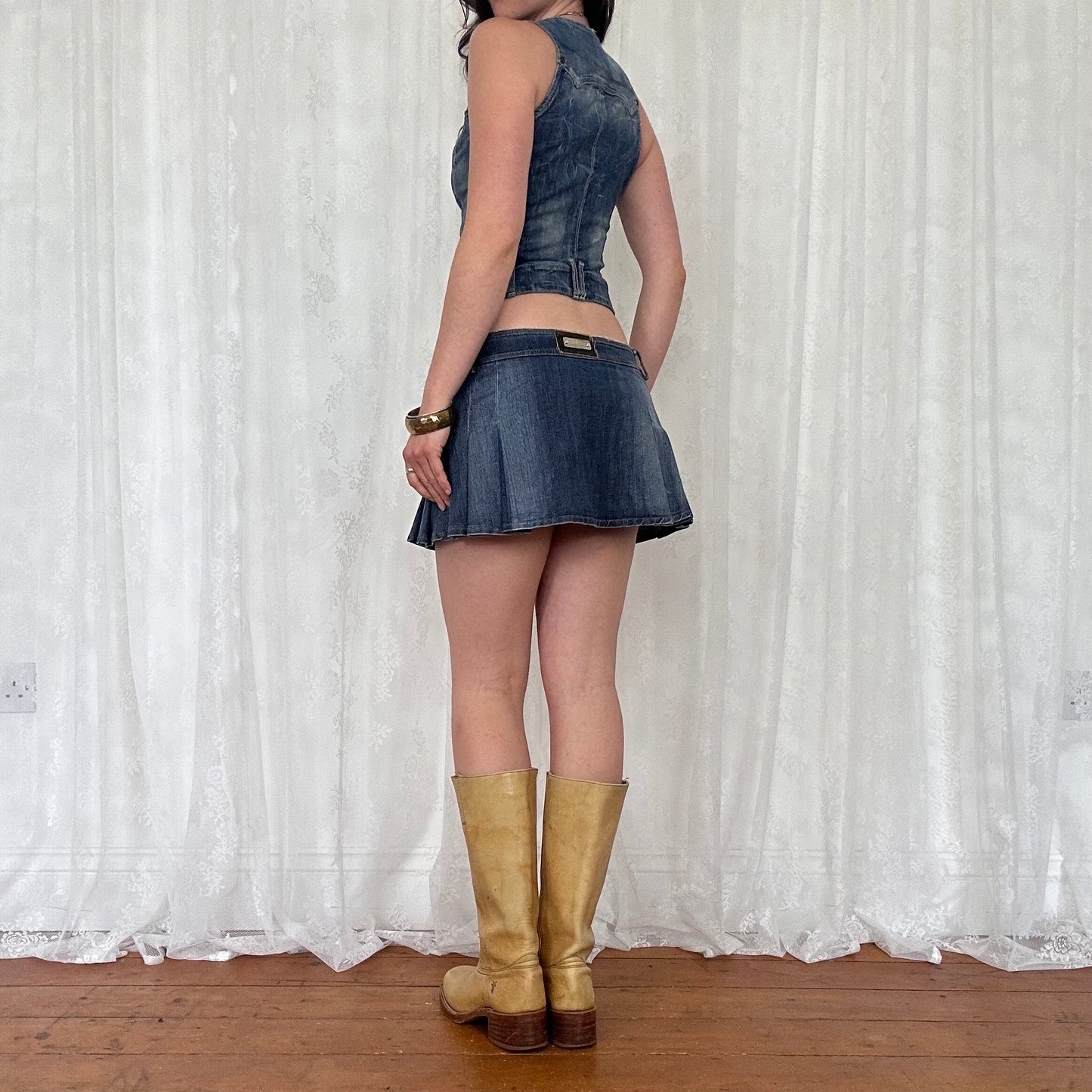 vintage 00s denim button up fitted waistcoat top