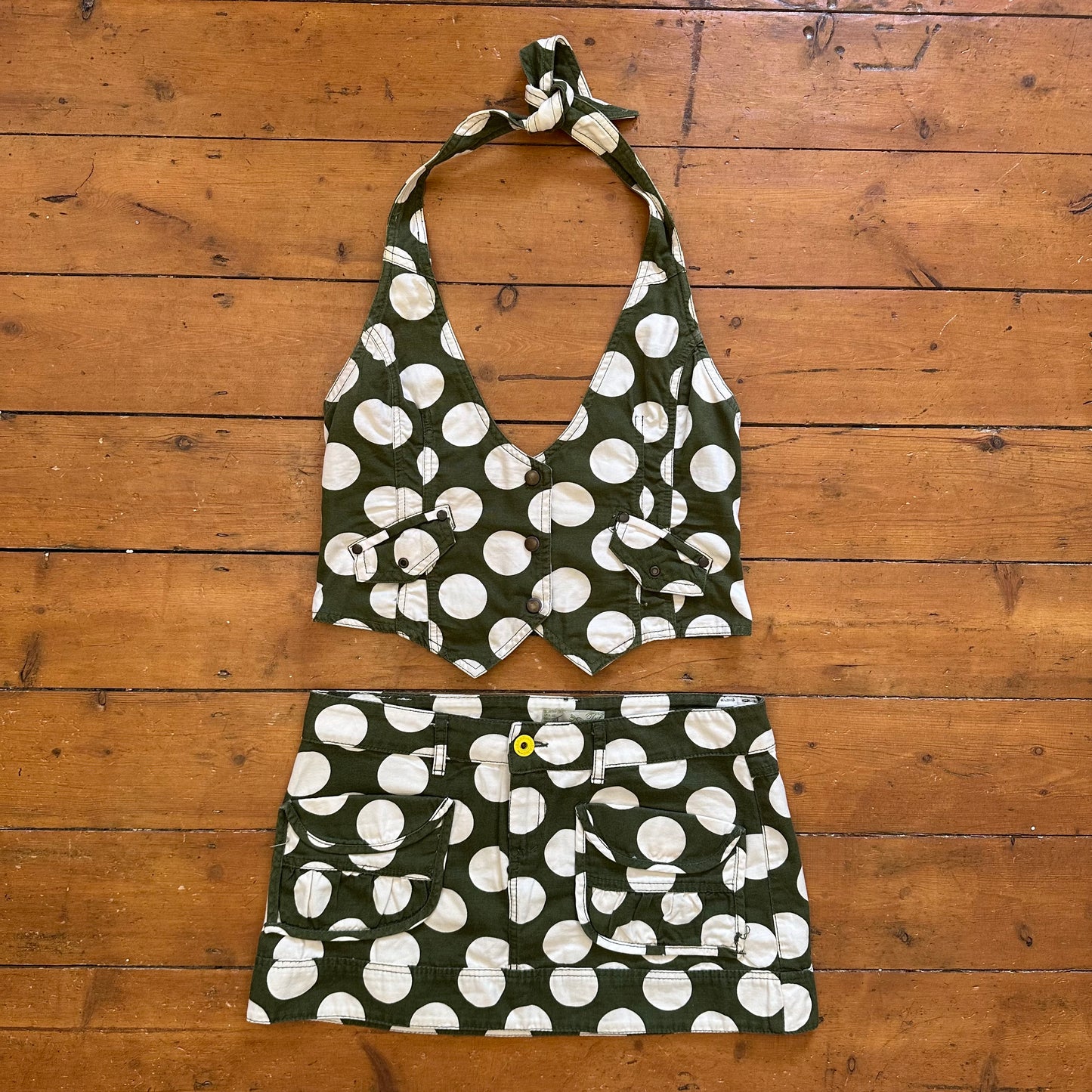 vintage 00s green polka dot co ord