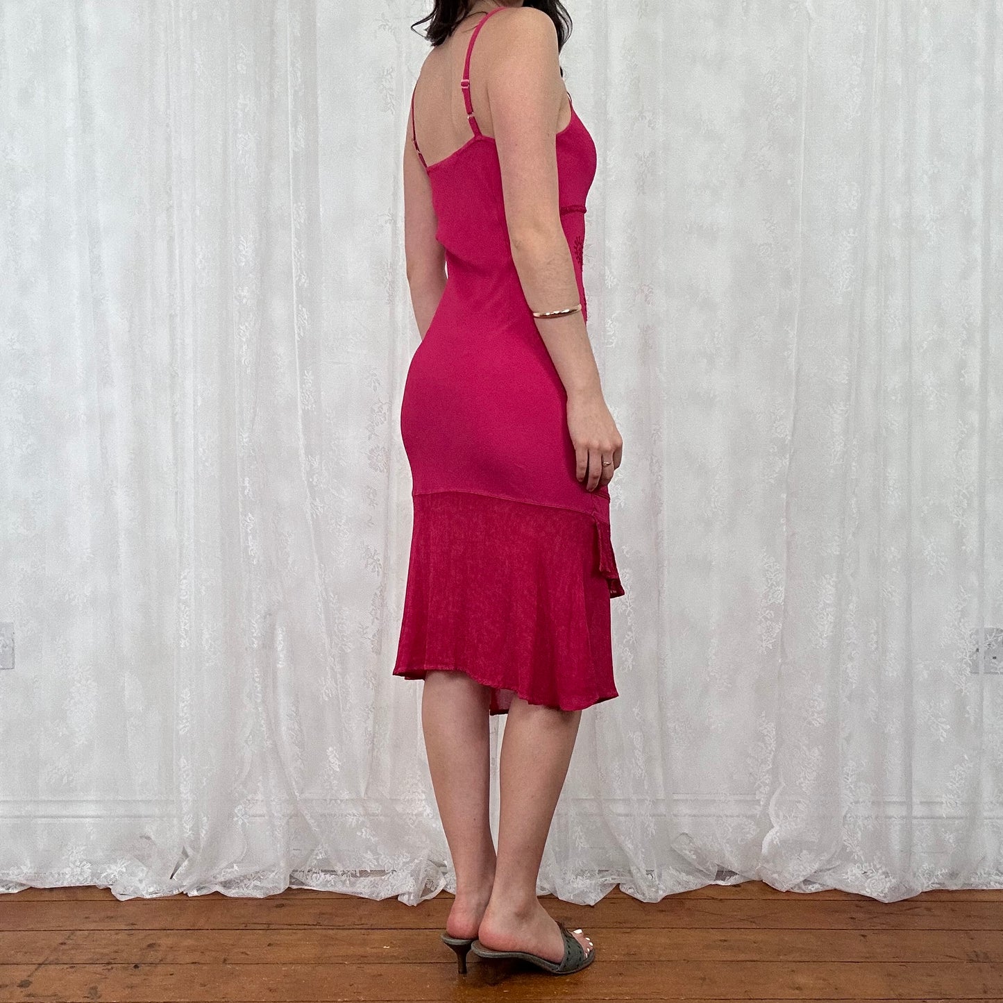 vintage 00s dark pink embroidered midi dress