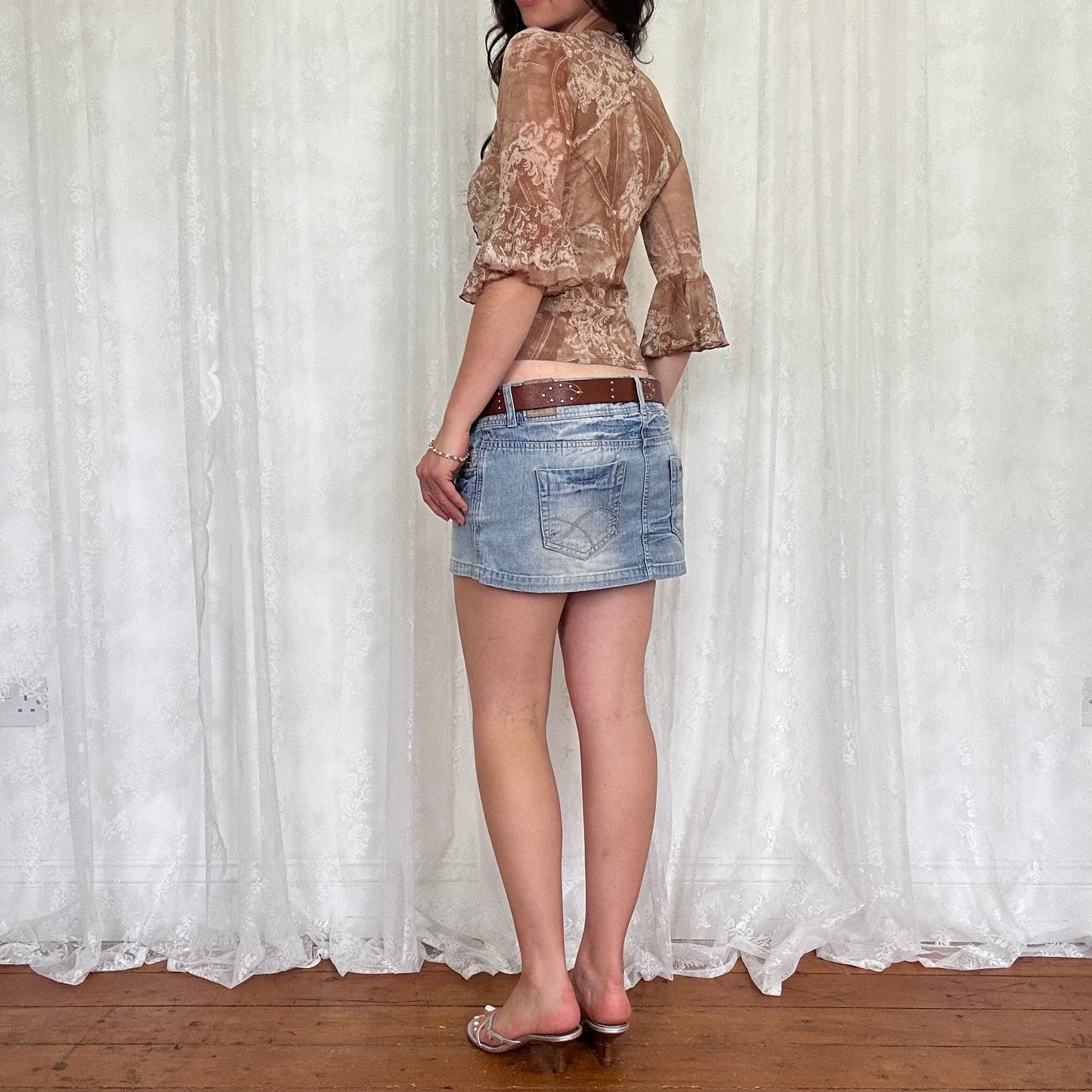 vintage 00s paisley mesh ruffle top