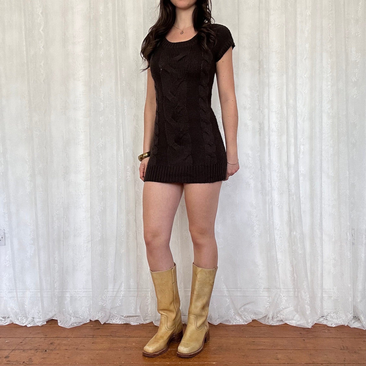 vintage 00s brown cable knit jumper dress