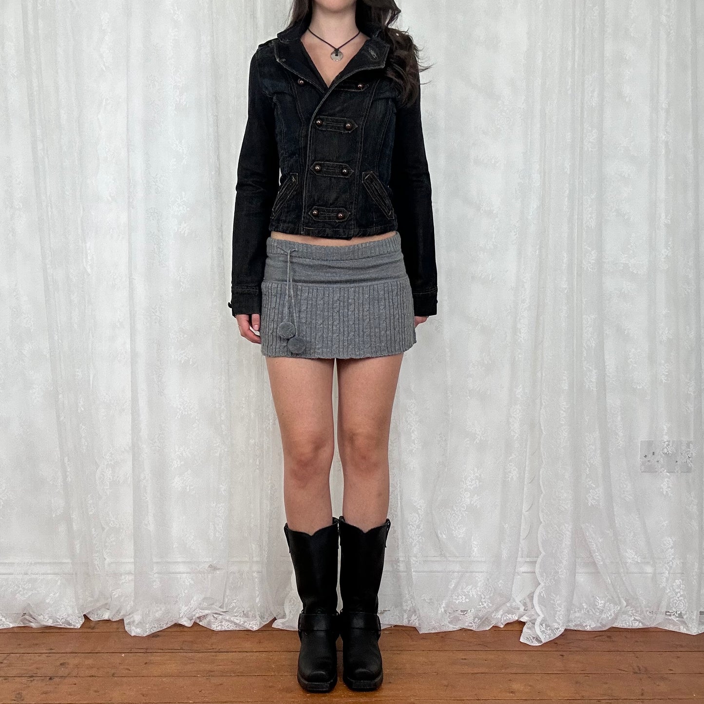 vintage 00s dark denim fitted military style jacket