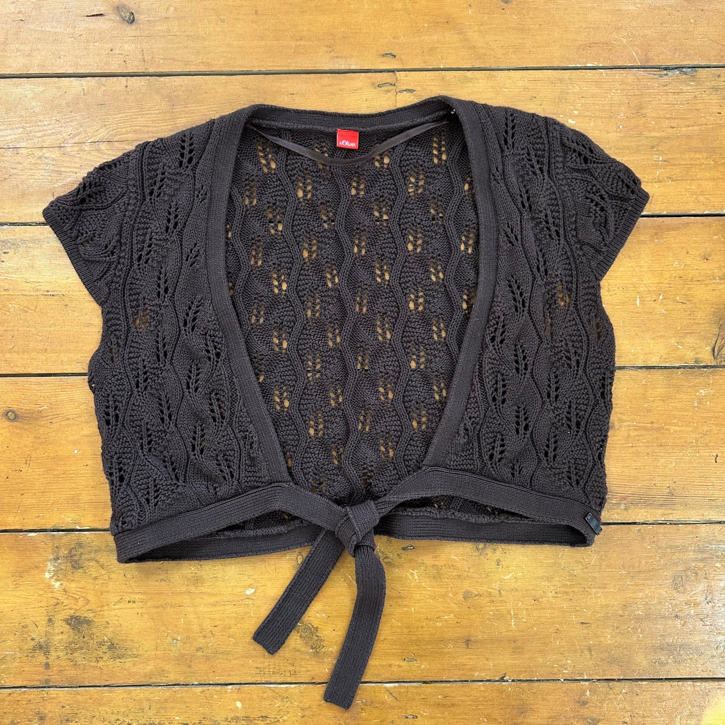 vintage 00s brown cropped crochet bolero shrug