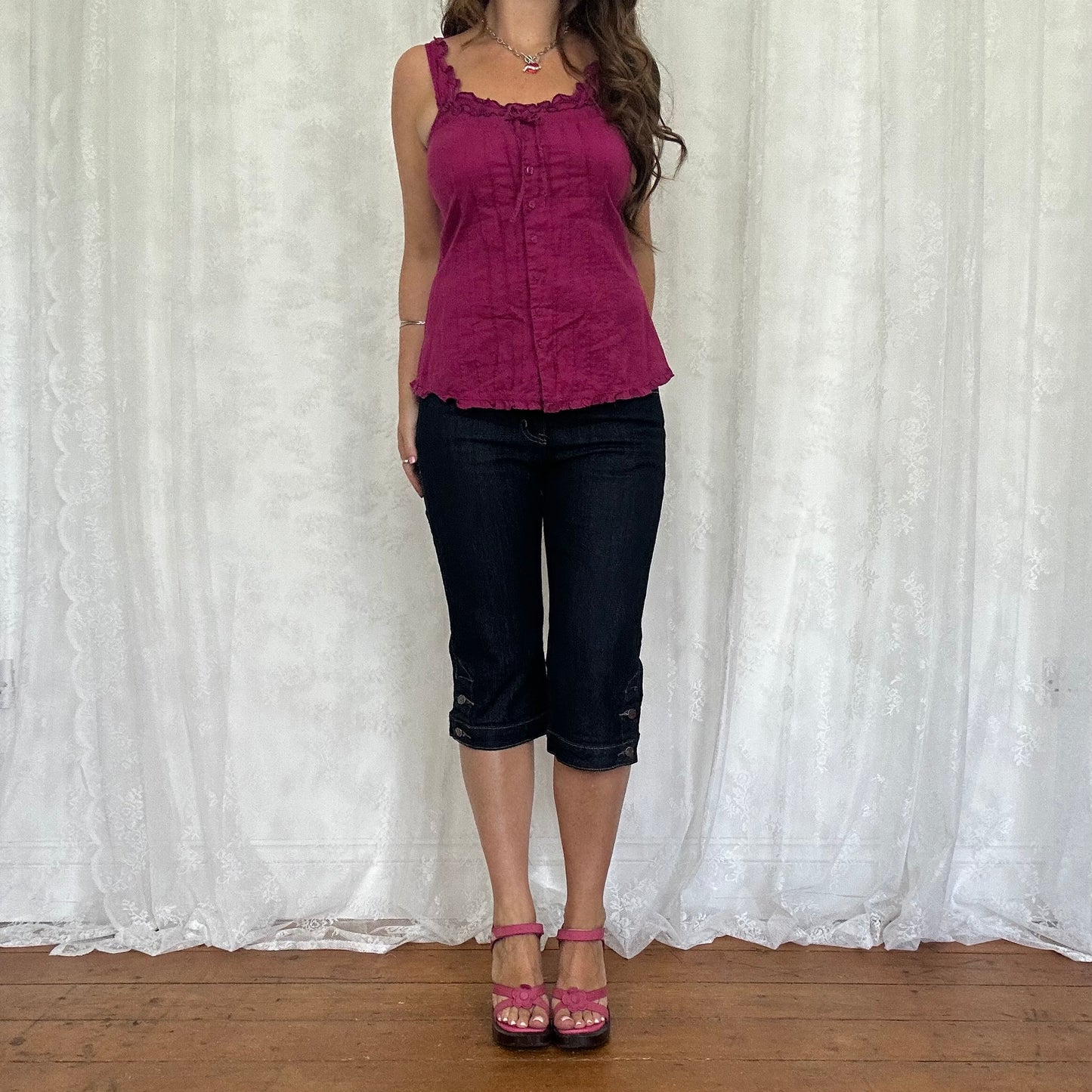 vintage 00s magenta tie back cami top