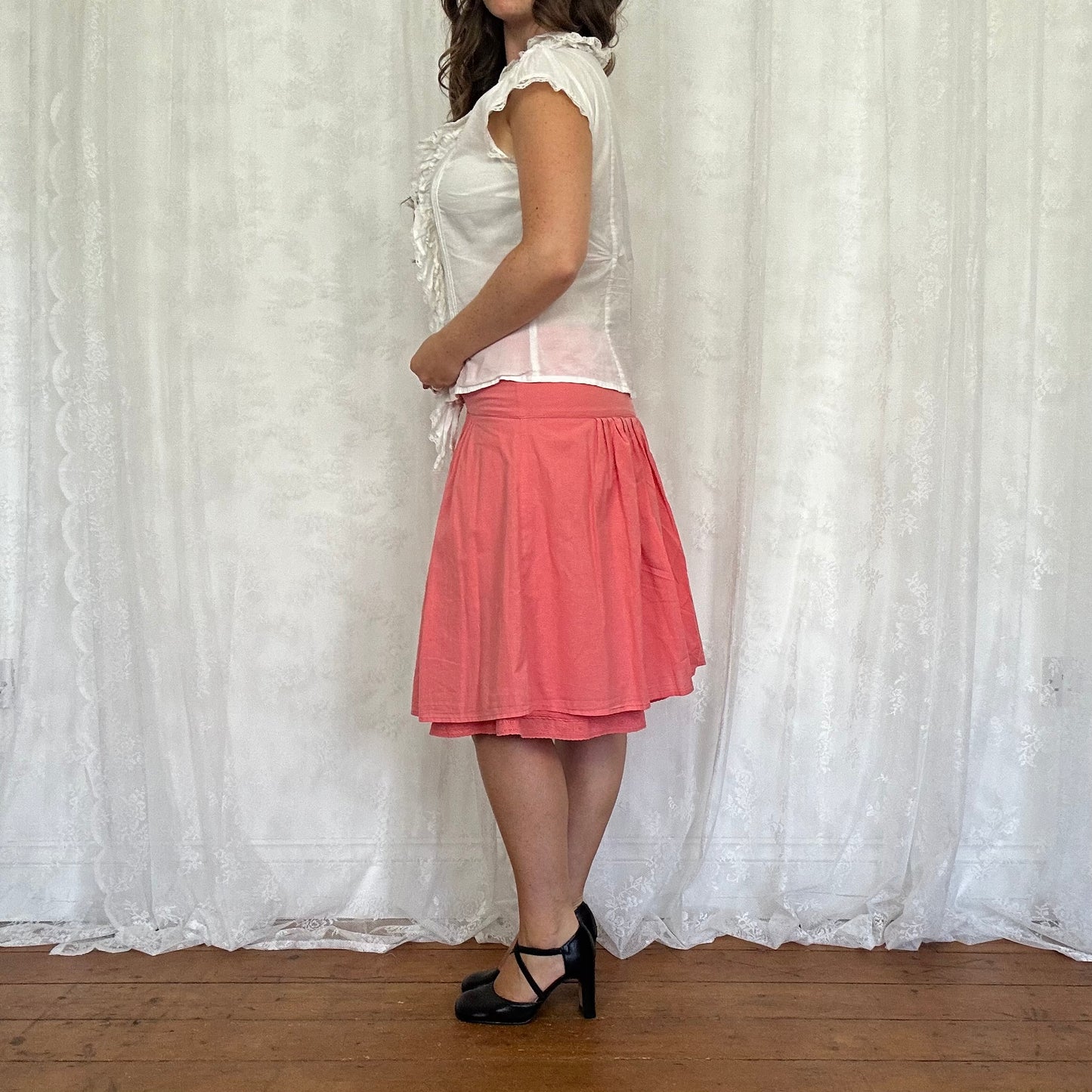vintage 00s white lace trim short sleeve shirt