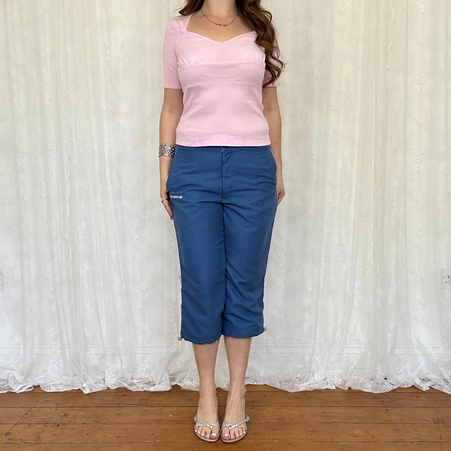 vintage 00s baby pink sweetheart neckline top