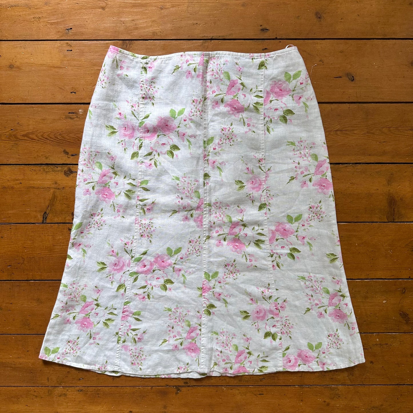 vintage 00s pink floral midi skirt
