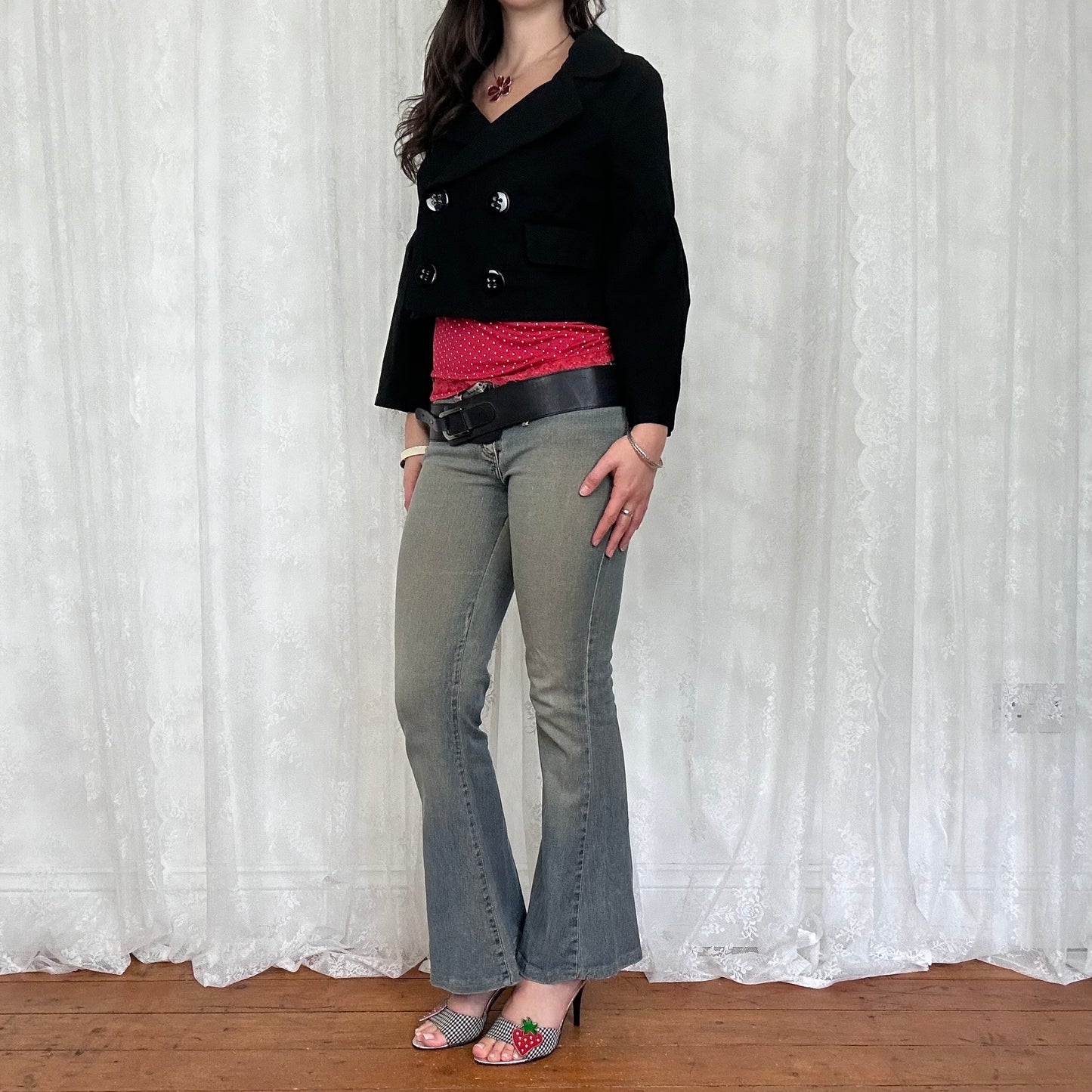 vintage 00s black cropped oversized button peacoat