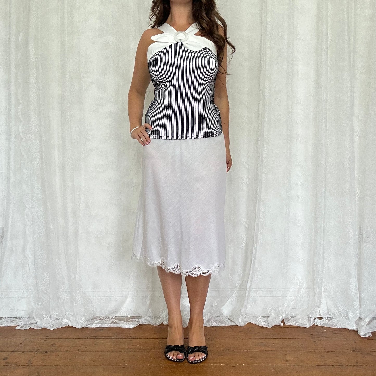 vintage 00s black and white stripe cami