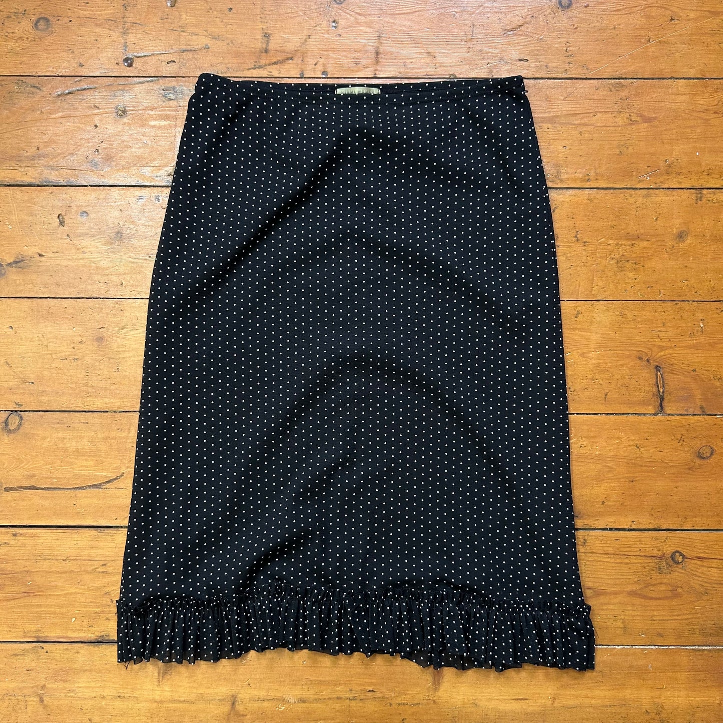 vintage 00s black polka dot mesh midi skirt