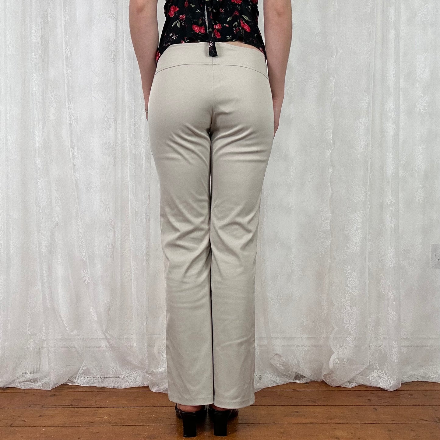 vintage 00s beige flared suit style trousers