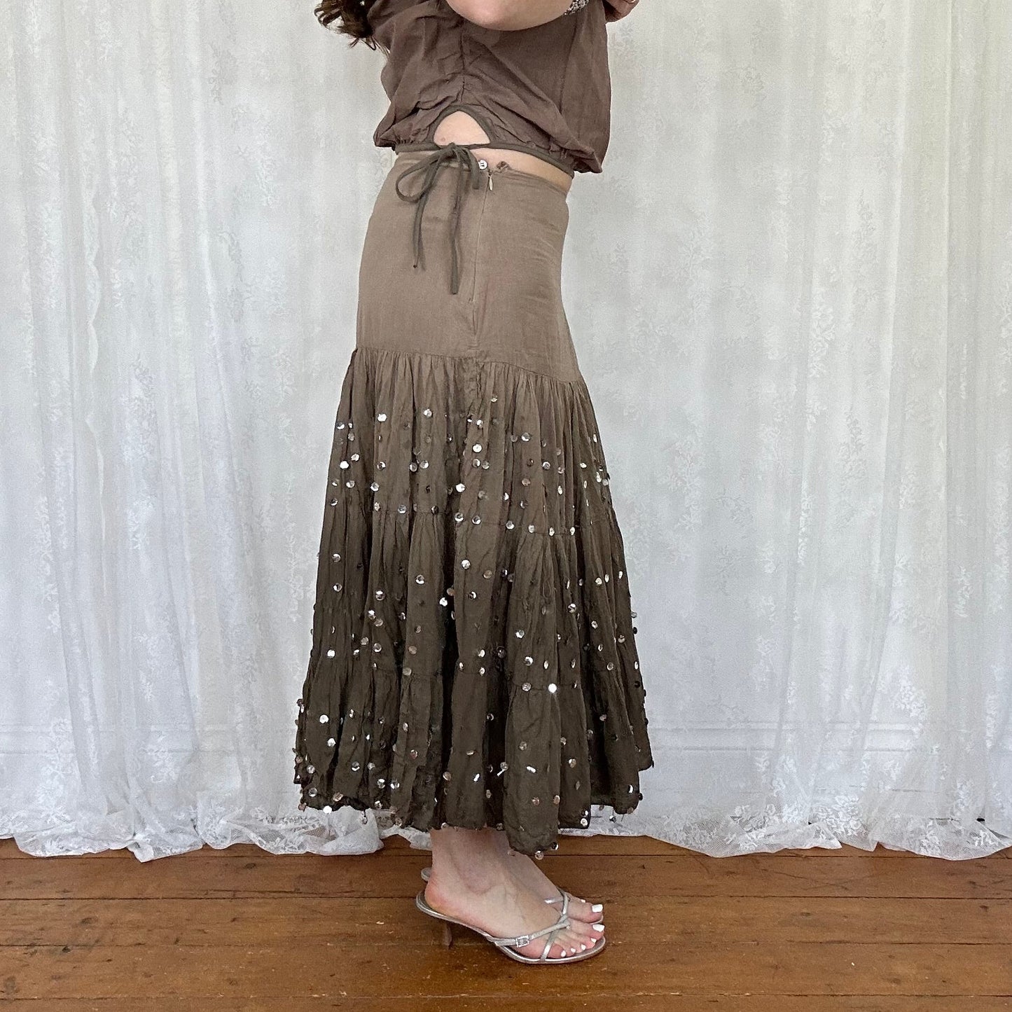 vintage 00s brown ombré sequin midi skirt