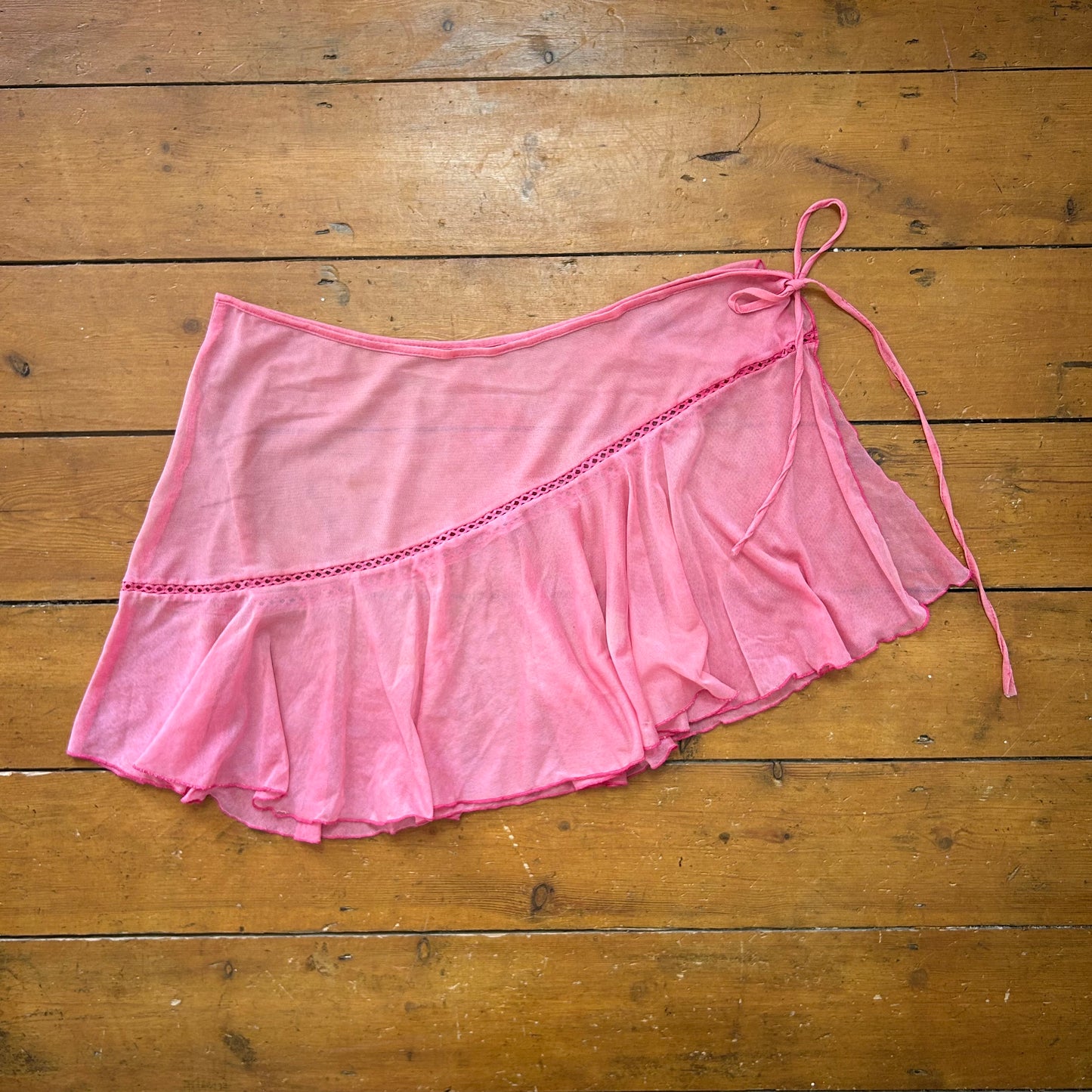vintage 00s pink wrap around sheer mini skirt