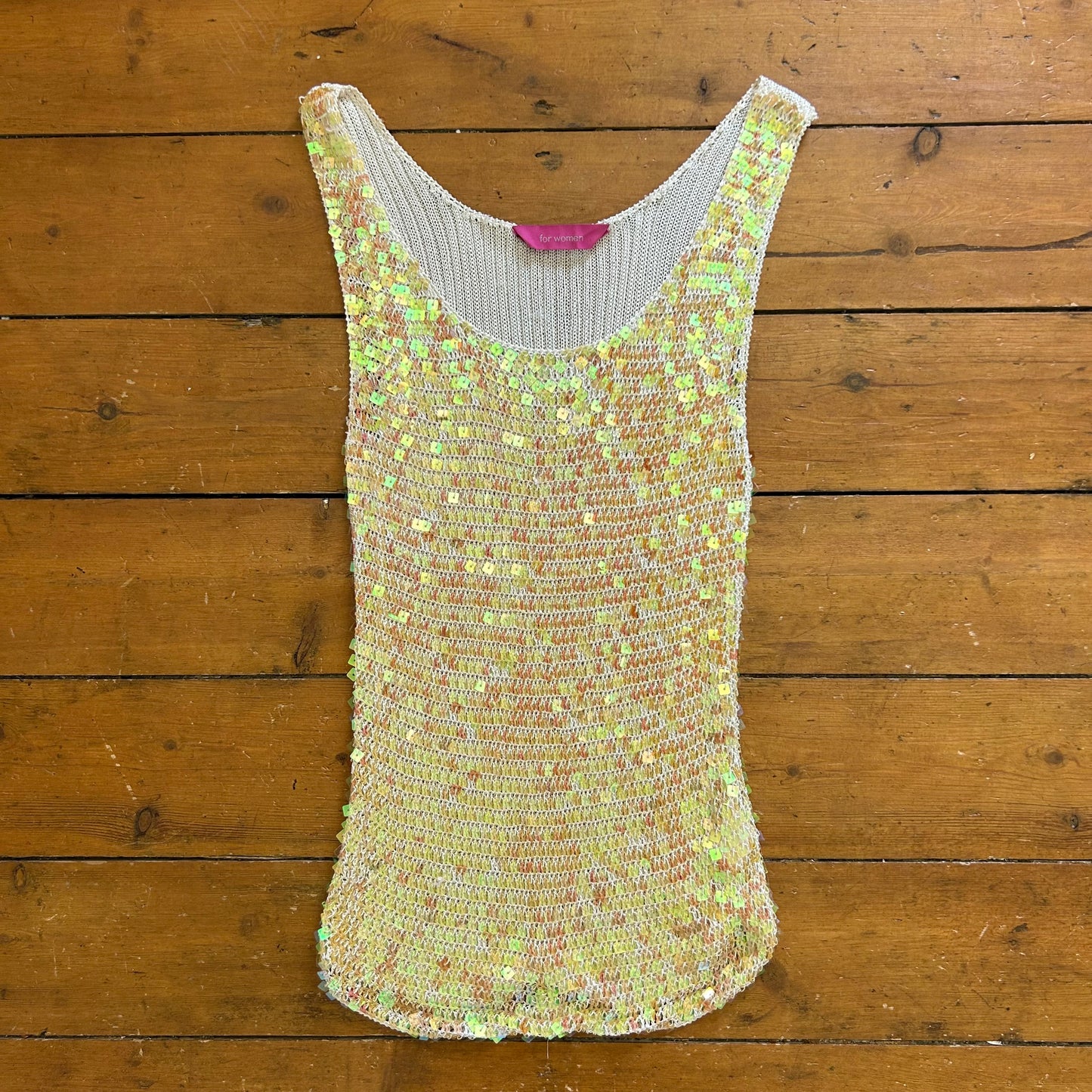 vintage 00s cream sequin crochet top
