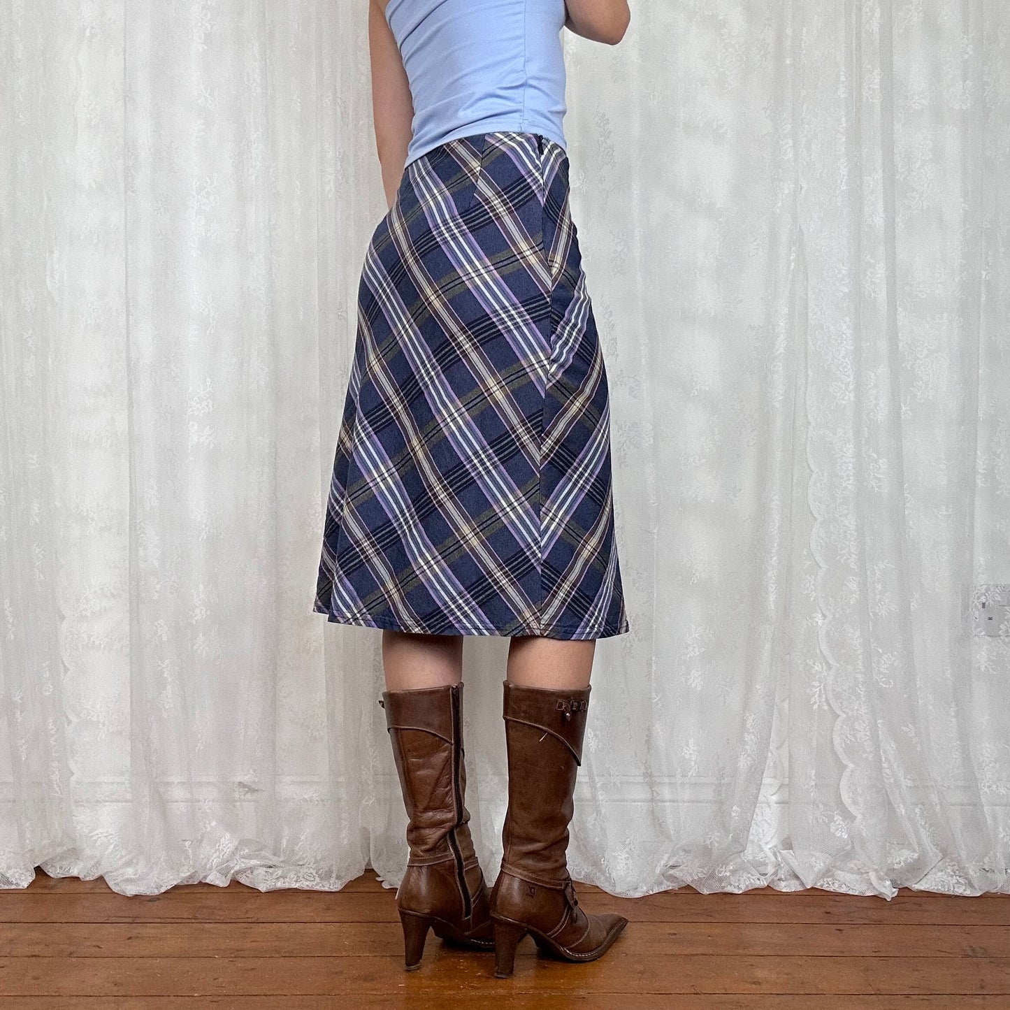vintage 00s purple checkered midi skirt
