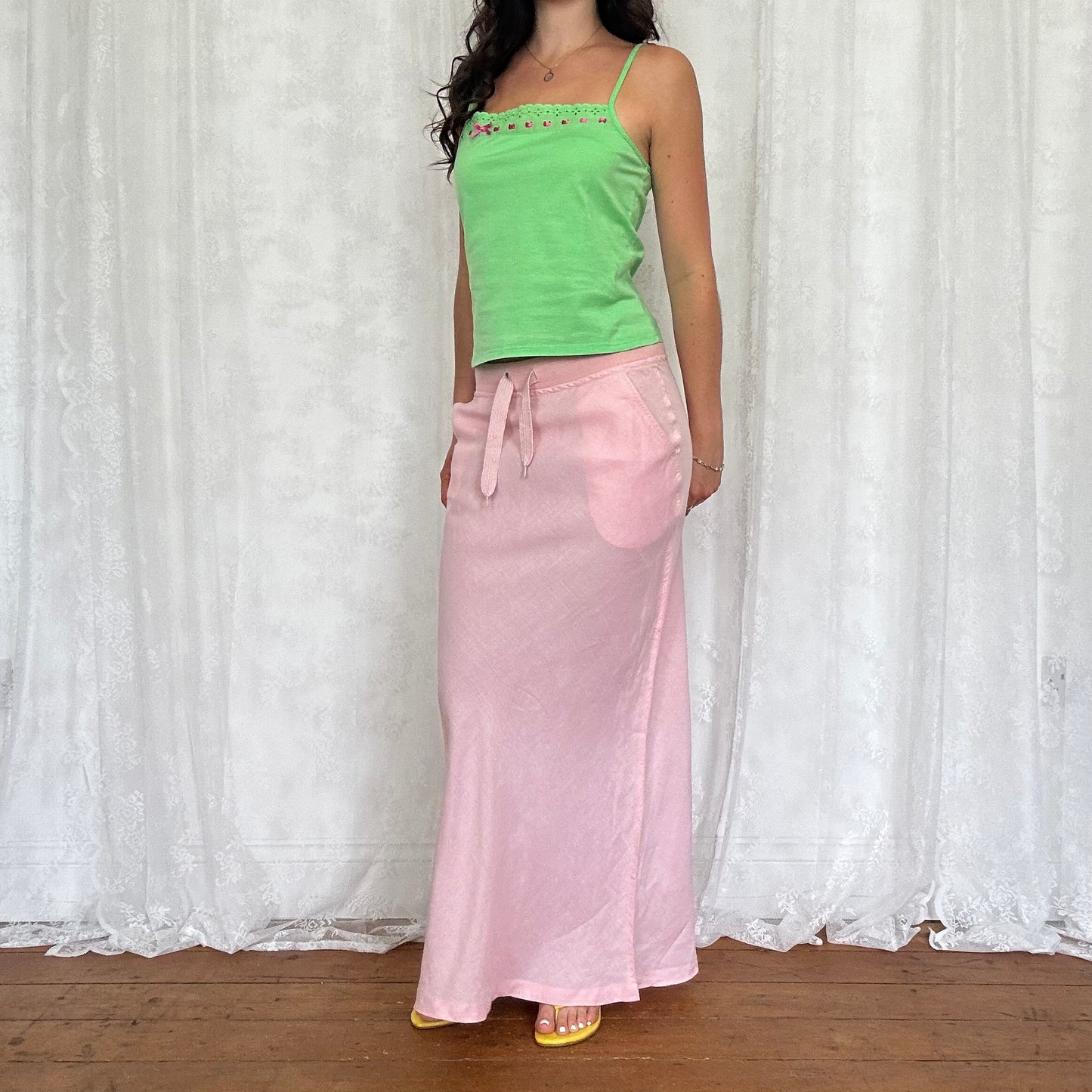 vintage 00s pink linen maxi skirt