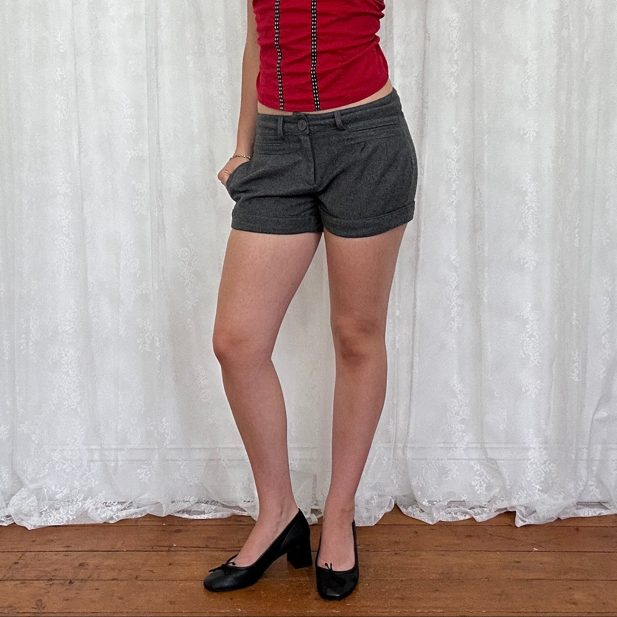 vintage 00s grey wool suit shorts