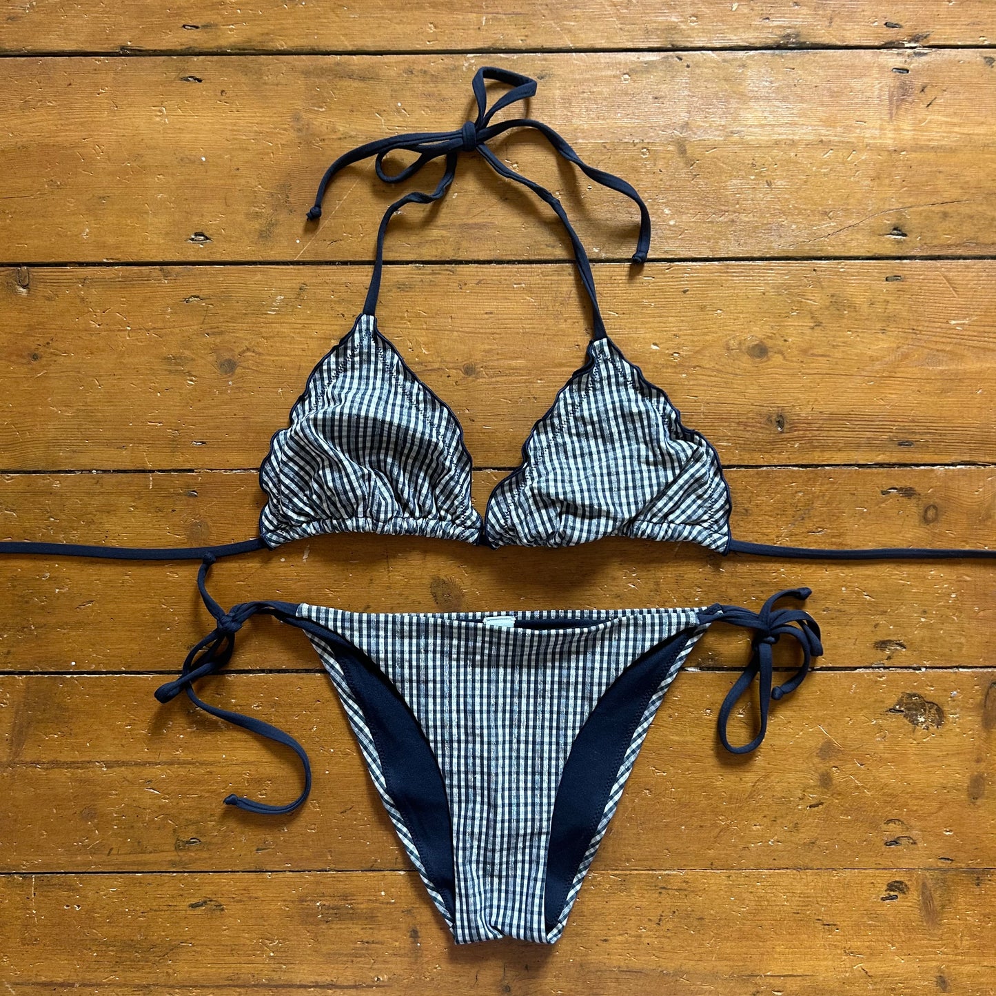 vintage 00s blue checkered bikini